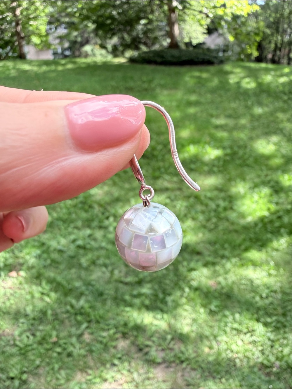 Sterling Silver Mother of Pearl Mosaic Drop Earrings - Picture 4 of 4